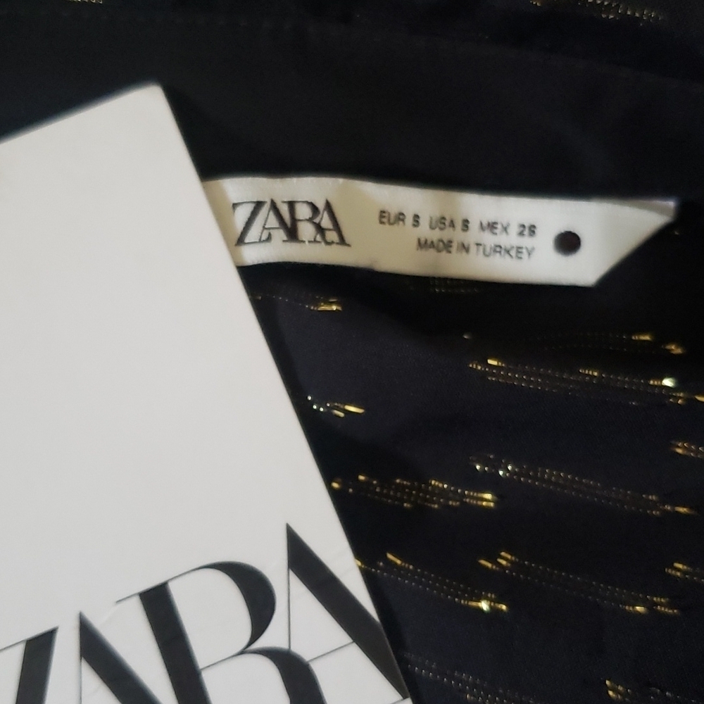 Zara nwt black and gold oversized shirt dress whit ruffle size  S - Picture 9 of 9